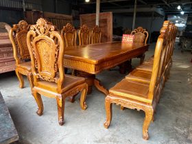 bàn ăn 12 ghế gỗ gõ đỏ cao cấp