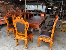 bàn ghế ăn gỗ gõ đỏ nguyen khối