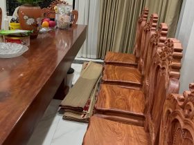 bàn ăn 12 ghế gỗ hương đá tự nhiên cao cấp
