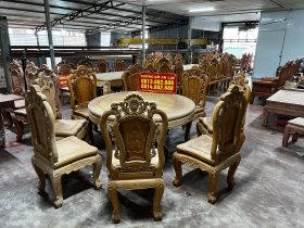 Mẫu bàn ăn 8 ghế gỗ gõ đỏ mẫu louis hoàng gia