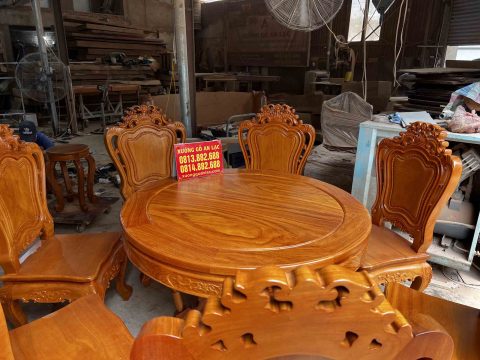 bàn ăn 6 ghế gỗ gõ đỏ tự nhiên