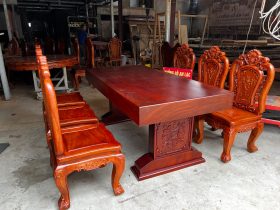 Bộ bàn ăn 6 ghế gỗ Gõ Đỏ 180x90x15cm