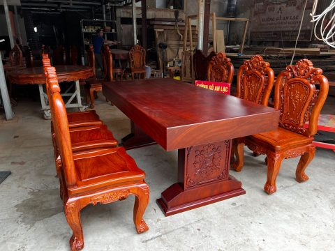 Bộ bàn ăn 6 ghế gỗ Gõ Đỏ 180x90x15cm