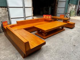 bàn ghế phòng khách mẫu sofa chữ L gỗ gõ đỏ cao cấp