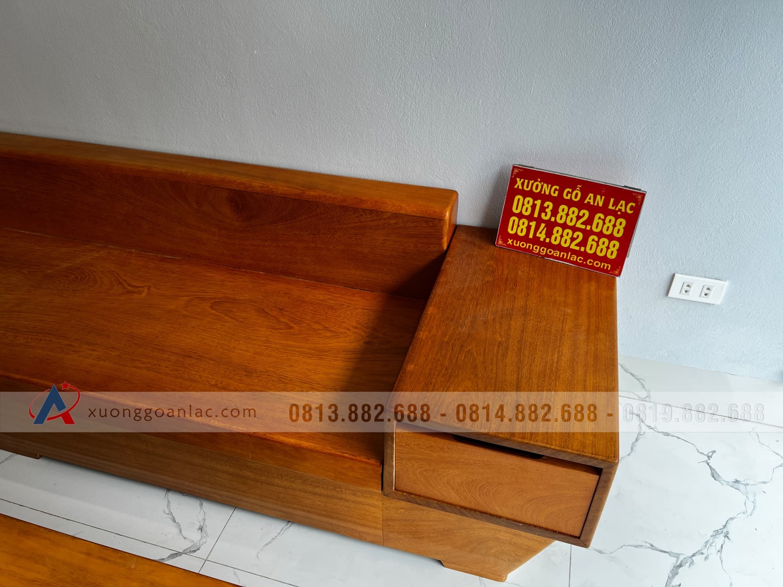 sofa gỗ gõ đỏ mẫu chữ L nguyên khối