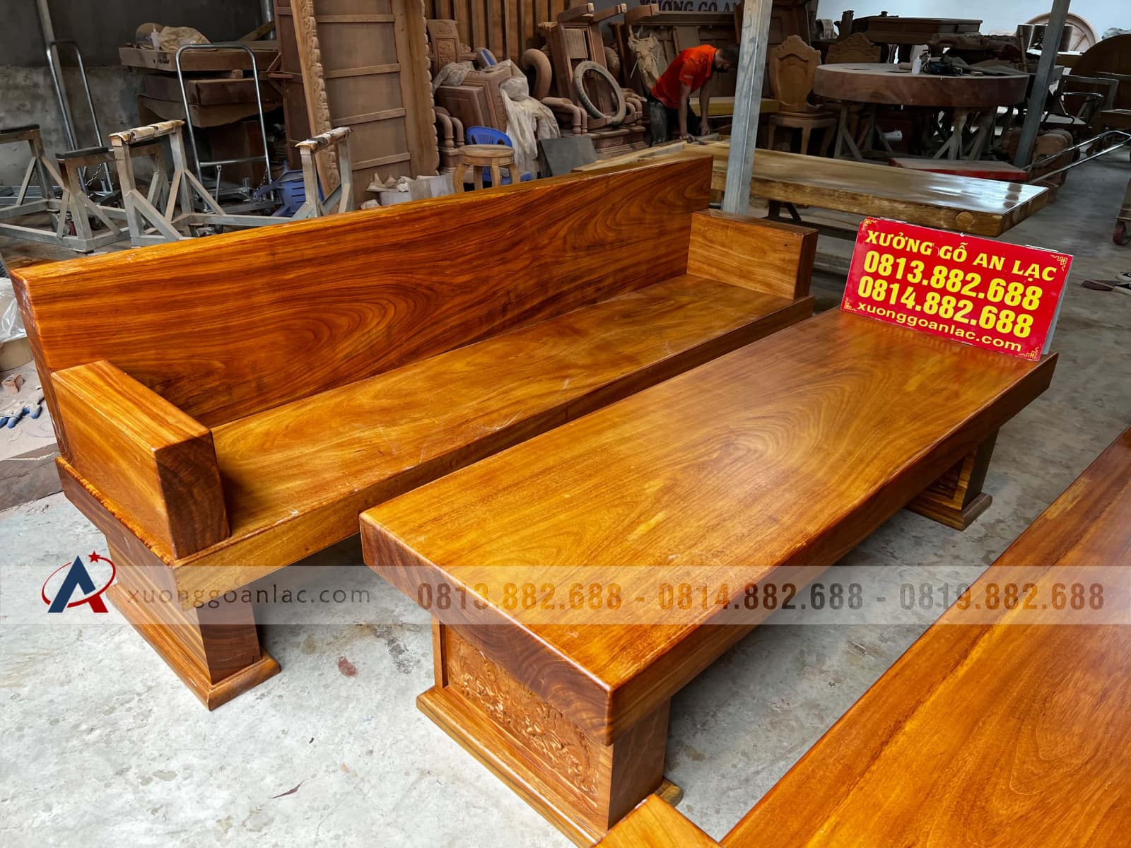 sofa nguyên khối gỗ gõ đỏ tự nhiên
