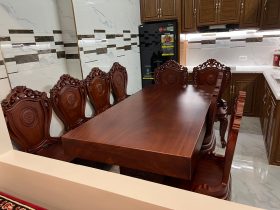 Bộ bàn ăn 8 ghế gỗ gõ đỏ 180x90x16cm