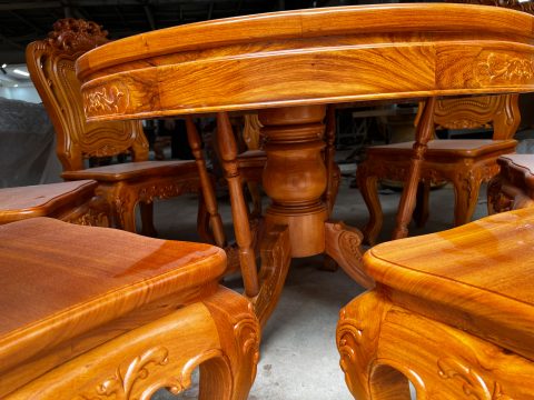 bàn ăn tròn 6 ghế gỗ gõ đỏ