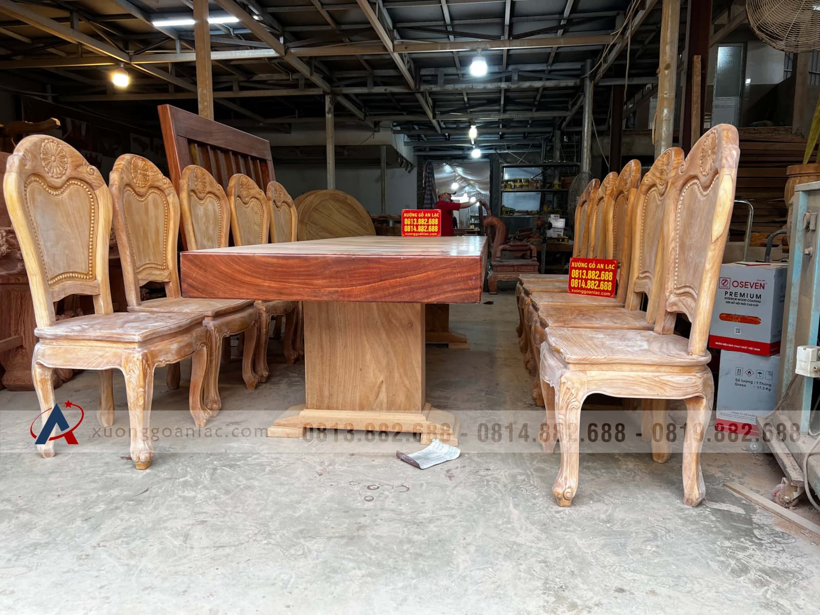 bộ bàn ăn nguyên khối gỗ gõ đỏ tự nhiên