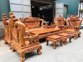 Bộ bàn ghế Nghê Đỉnh Phương Hóa 10 món gỗ hương đá (bác Ánh - Nha Trang)