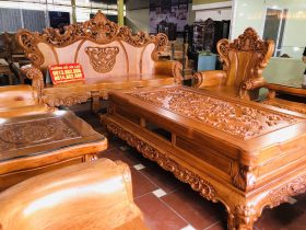 bộ bàn ghế hoàng gia nguyên khối 10 món gỗ hương đá cao cấp
