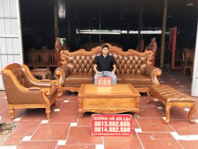 Bộ sofa tân cổ điển Hoàng Gia bọc đệm da bò nhập khẩu Italia (anh Hải, Ninh Bình)