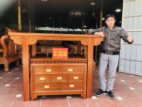 Combo ban thờ án gian và bàn cơm gỗ hương đỏ Lào siêu VIP