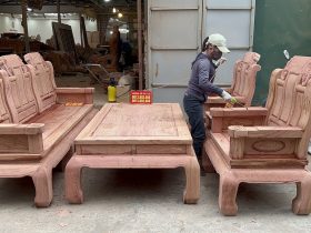 Bộ bàn ghế Âu Á chương voi 6 món gỗ hương đá mẫu như ý tựa trơn