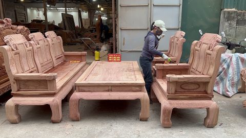 Bộ bàn ghế Âu Á chương voi 6 món gỗ hương đá mẫu như ý tựa trơn