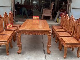 Bộ bàn ăn louis 8 ghế hồng hạt gỗ hương đá cao cấp
