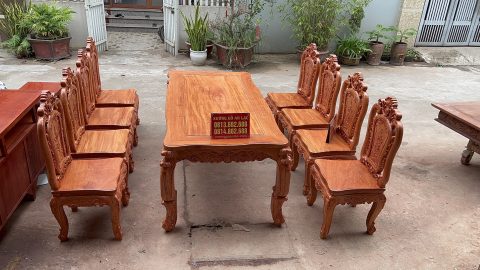bàn ăn 8 ghế gỗ hương đá tự nhiên cao cấp