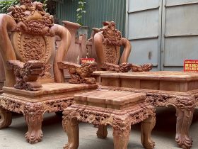 bàn ghế minh quốc nghê gỗ hương đá hàng đục tay thủ cong mỹ nghệ