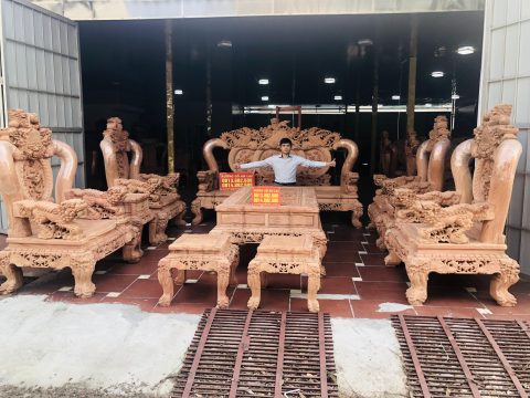 Bộ Minh Quốc Nghê 10 món cột 16 gỗ hương đá tay tỳ hưu (anh Vương, Ninh Bình)