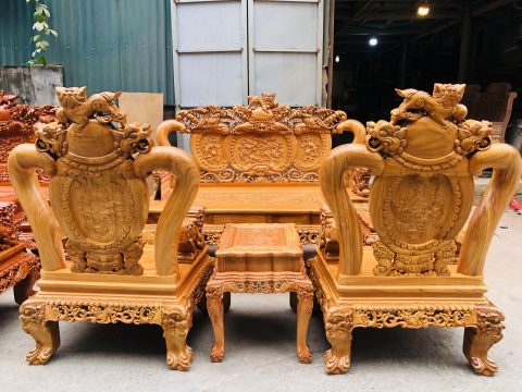 bộ bàn ghế minh quóc nghê cao cấp đục 2 mặt chất liệu gỗ gõ đỏ tự nhiên