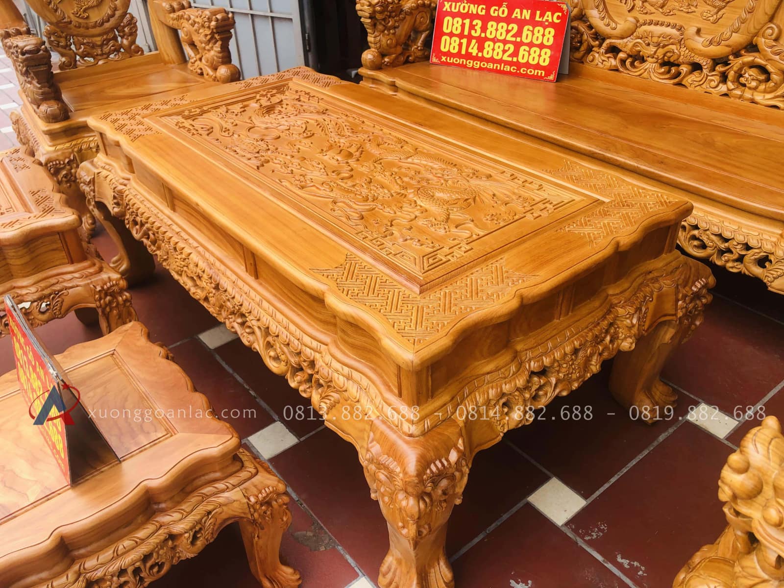 bàn ghế minh quốc nghê 6 món gỗ gõ đỏ tự nhiên cao cấp