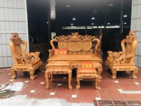 Bộ bàn ghế Minh Nghê 6 món cột 12 chân 14 gõ đỏ (chú Vinh, Bắc Giang)