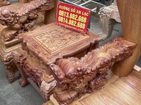 bàn ghế minh quốc nghê gỗ hương đá cao cấp đục tay