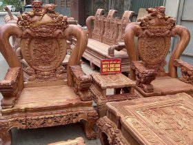 bàn ghế minh quốc nghê gỗ hương đá cao cấp bộ 10 món