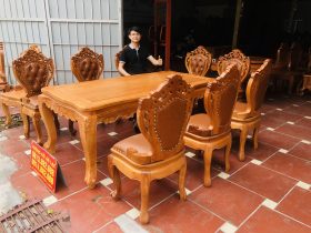 bàn ăn 8 ghế luois gỗ gõ đỏ cao cấp