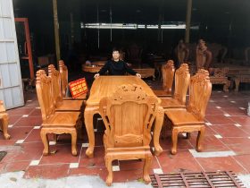 bàn ăn 8 ghế gỗ gõ đỏ tự nhiên cao cấp
