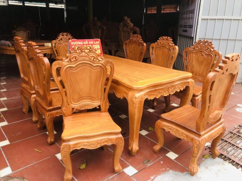 bàn ăn gỗ gõ đỏ 8 ghế louis cao cấp