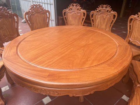 bàn ăn tròn 10 ghế gỗ gõ đỏ cao cấp