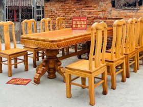 bàn ăn gỗ gõ đỏ kết hợp 8 ghế chữ thọ