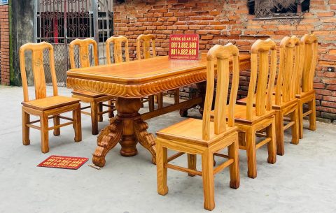 bàn ăn gỗ gõ đỏ kết hợp 8 ghế chữ thọ
