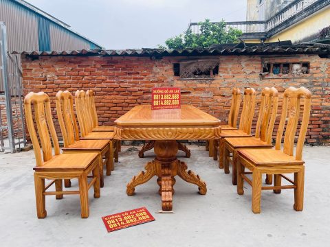 bộ bàn ghế ăn gỗ gõ đỏ 8 ghế