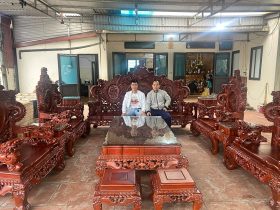 bàn ghế rồng đỉnh 12 món gỗ hương đỏ Lào