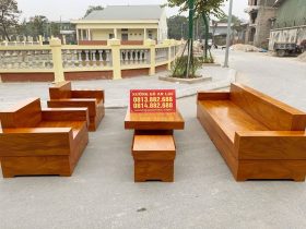 sofa chữ H giả nguyên khối gỗ cẩm vàng