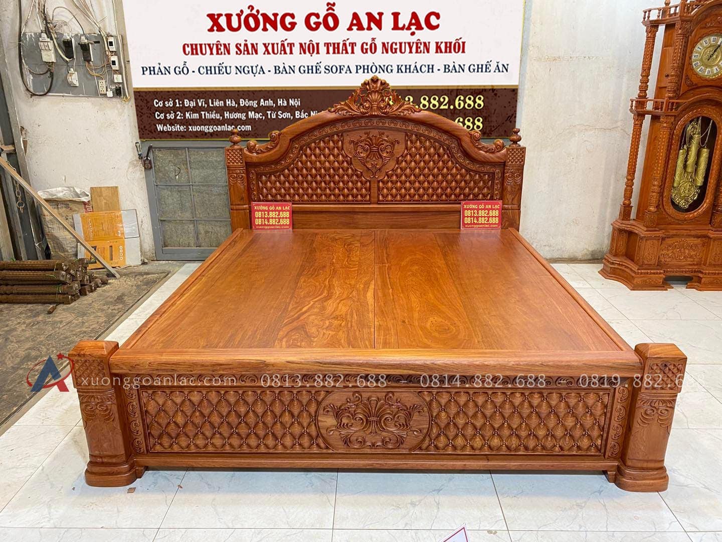 mẫu giường ngủ louis hoàng gia 1m8x2m gỗ hương đá