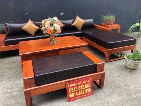 sofa gỗ kết hợp đệm da cao cấp