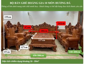 kích thước bàn ghế hoàng gia nguyên khối gỗ hương đá