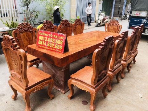 bộ bàn ghế ăn hoàng gia nguyên khối gỗ hương sang trọng