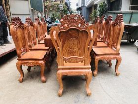 bàn ghế ăn gỗ hương đá nguyên khối