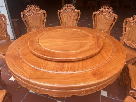 thiết kế bàn tròn gỗ gõ đỏ