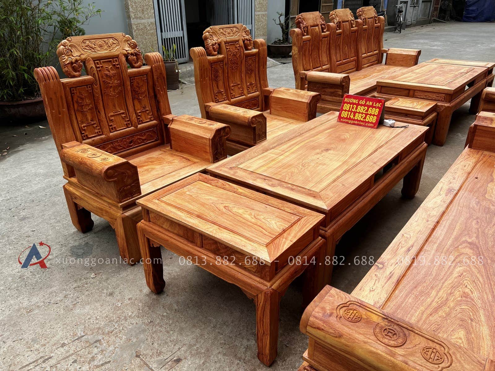 bàn ghế âu á gỗ hương đá 6 món