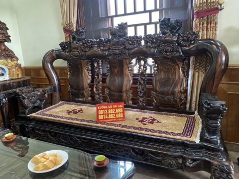 bàn ghế minh quốc nghê gỗ mun hoa Lào
