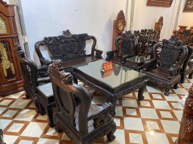 bàn ghế nghê đỉnh phượng hóa gỗ mun hoa Lào