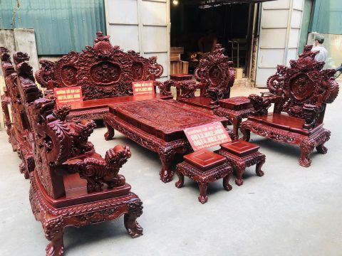 bàn ghế rồng đỉnh 12 món gỗ hương đỏ