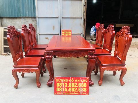 bộ bàn ăn louis 6 ghế gỗ gõ đỏ