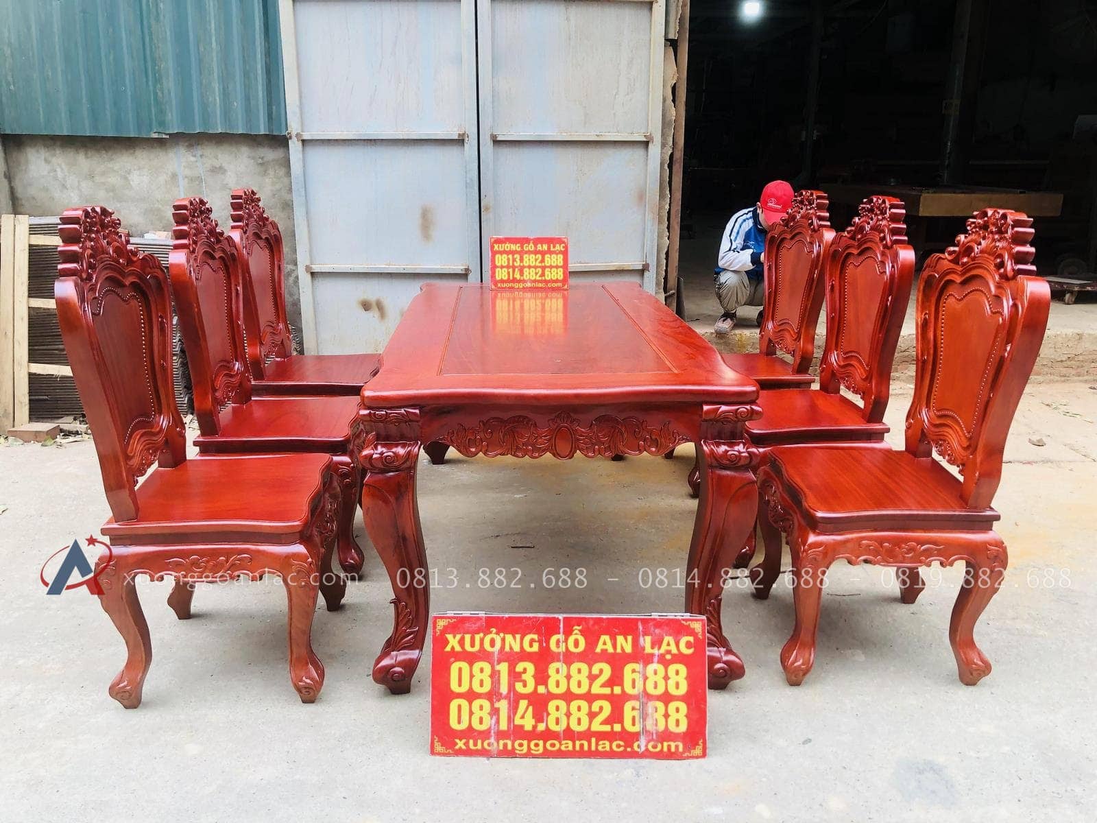 bộ bàn ăn louis 6 ghế gỗ gõ đỏ