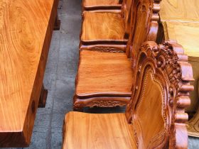 bộ bàn ghế ăn gỗ hương đá sơn pu phủ bóng